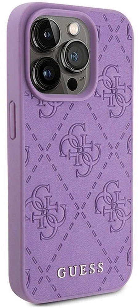 Guess GUHCP15XP4EPMU iPhone 15 Pro Max 6.7″ šviesiai violetinės spalvos kietas dėklas Leather 4G Stamped