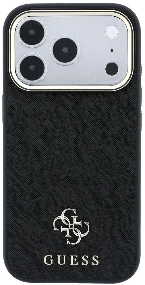 Dėklas Guess Saffiano Small 4G & Classic Logo MagSafe Case, skirtas iPhone 17 Pro Max / 18 Pro Max – Juoda