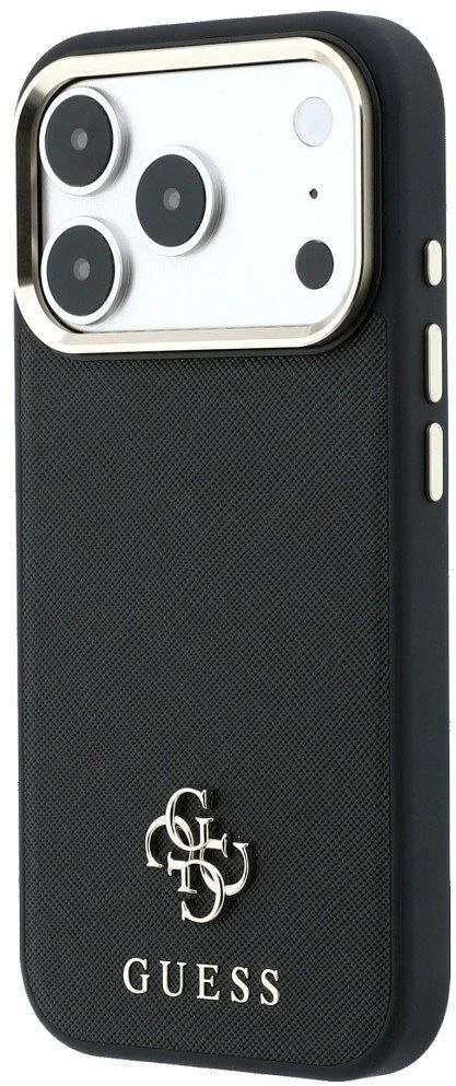 Dėklas Guess Saffiano Small 4G & Classic Logo MagSafe Case, skirtas iPhone 17 Pro Max / 18 Pro Max – Juoda