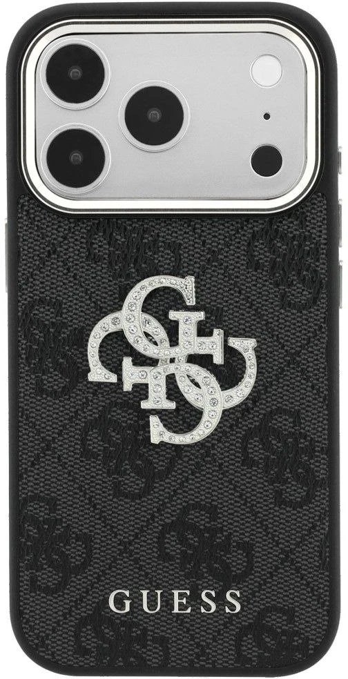 Dėklas Guess 4G & Big Strass Logo Case, skirta iPhone 17 Pro Max / 18 Pro Max – Juoda