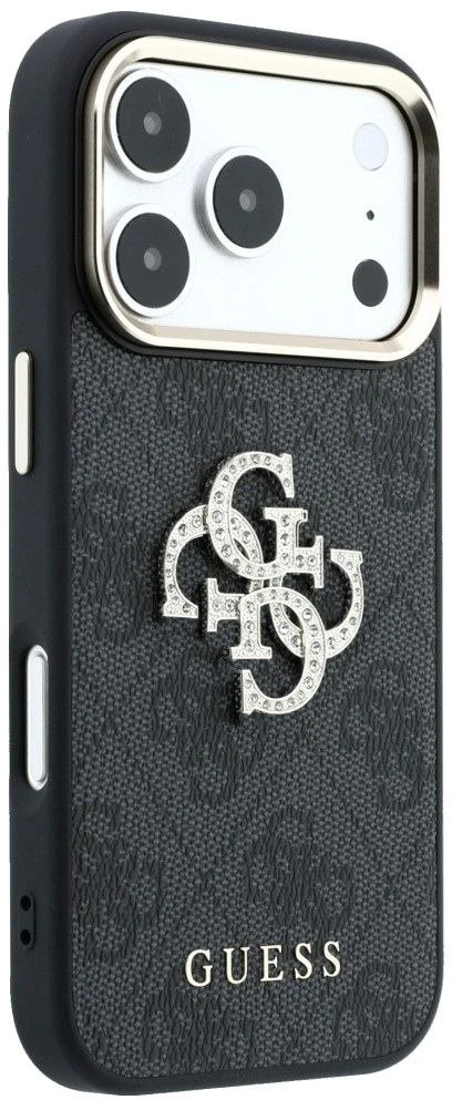 Dėklas Guess 4G & Big Strass Logo Case, skirta iPhone 17 Pro Max / 18 Pro Max – Juoda