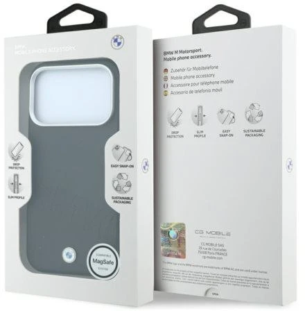 BMW ženklas su pasvirusiomis įspaustomis raidėmis MagSafe dėklas iPhone 18 Pro Max / 17 Pro Max - Juodas
