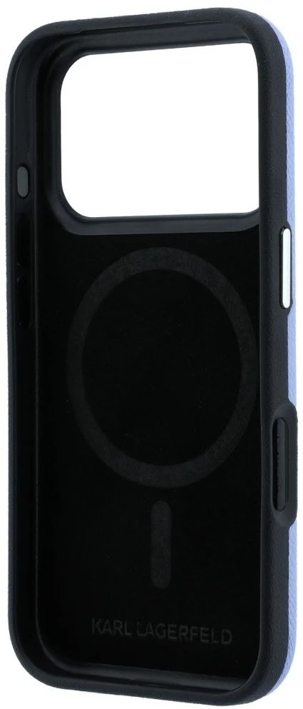 Dėklas Karl Lagerfeld case for IPHONE 18 Pro/17 Pro compatible with MagSafe (Grained Embossed Ring & Kameo Logo) light mėlynas