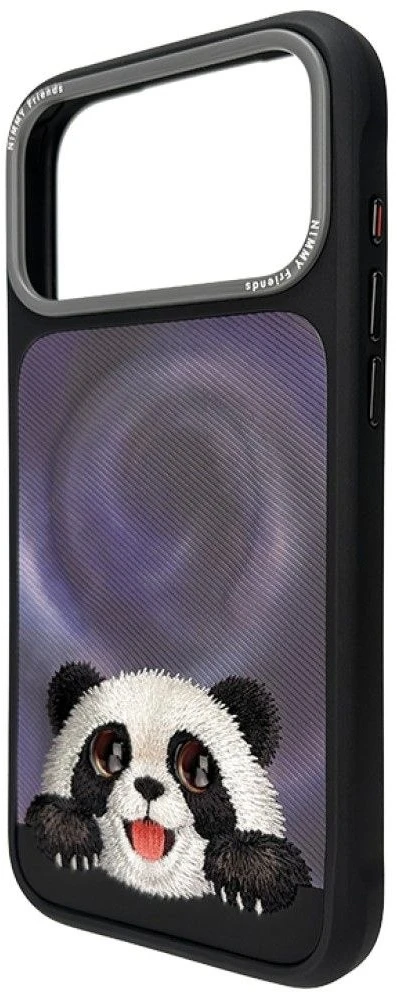 NIMMY dėklas BIG EYED LYING GIANT PANDA, suderinamas su MagSafe, skirta IPHONE 18 Pro/17 Pro, juodas