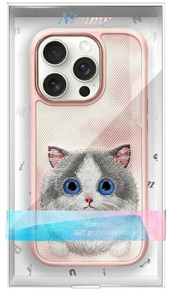Nimmy Apple iPhone 16 Pro 6.3 dėklas telefonui rožinės spalvos Big Eyed Pet 2.0 Cat