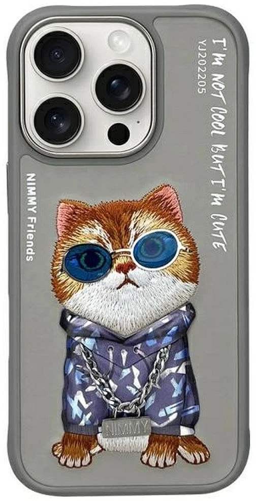 Nimmy dėklas iPhone 16 Pro Max 6,9" pilkas Glasses Cool Cat
