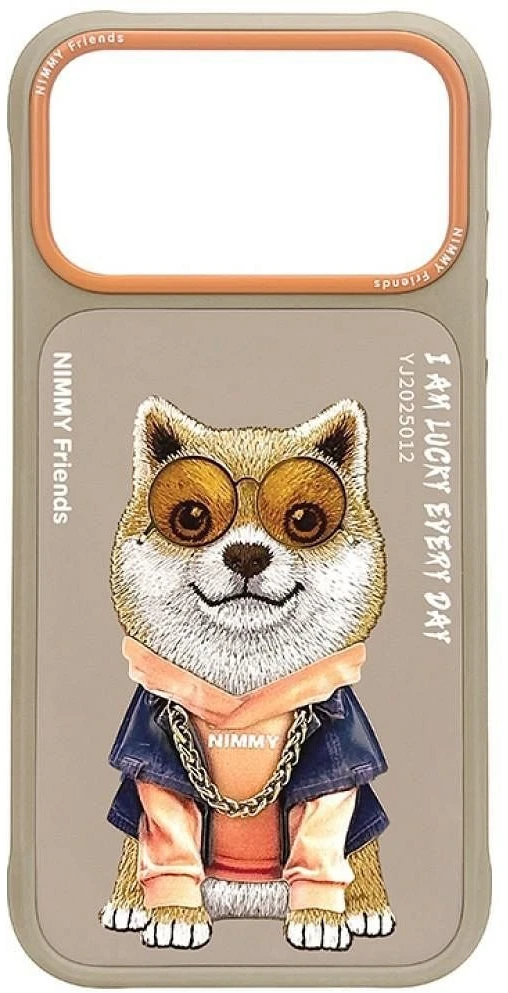 NIMMY dėklas GLASSES COOL DOG, skirtas IPHONE 18 Pro Max/17 Pro Max, smėlio spalvos