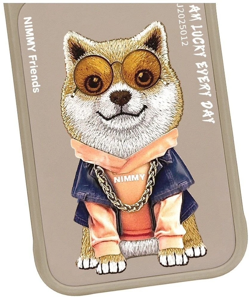 NIMMY dėklas GLASSES COOL DOG, skirtas IPHONE 18 Pro Max/17 Pro Max, smėlio spalvos