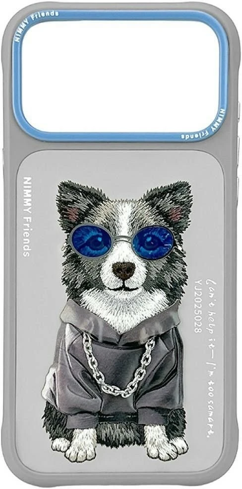 NIMMY dėklas GLASSES COOL DOG, skirtas IPHONE 18 Pro Max/17 Pro Max, pilkas
