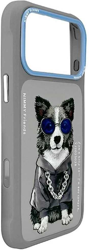 NIMMY dėklas GLASSES COOL DOG, skirtas IPHONE 18 Pro/17 Pro, pilkas