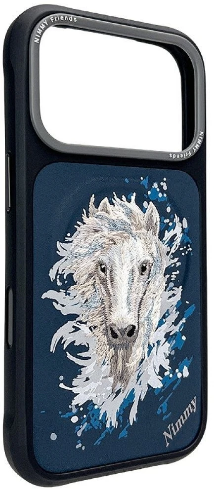 NIMMY dėklas HORSE, suderinamas su MagSafe, skirtas IPHONE 18 Pro/17 Pro, tamsiai mėlynos spalvos