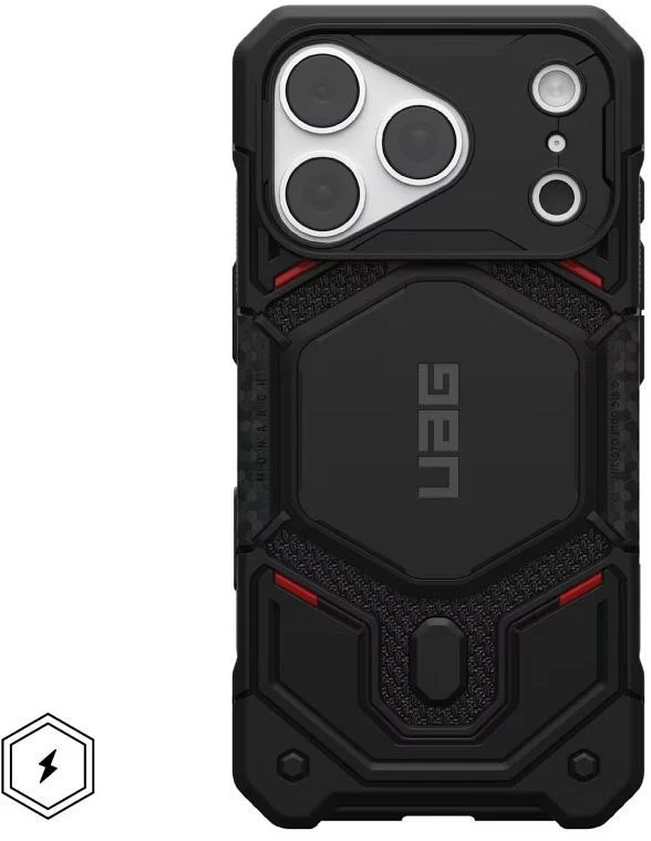 UAG Urban Armor Gear dėklas Monach Pro, suderinamas su MagSafe, skirtas iPhone 18 Pro/17 Pro, kevlarinis juodas