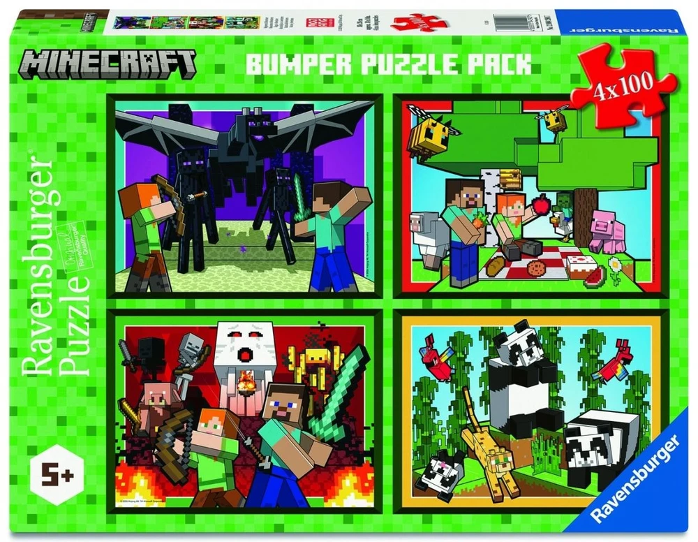 Dėlionė 4x100 Ravensburger Minecraft nuotykių