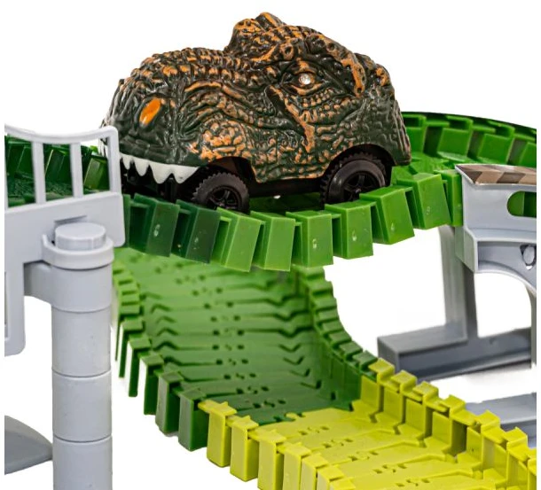 Didelė lenktynių automobilių trasa su dinozaurų parku 240 detalių