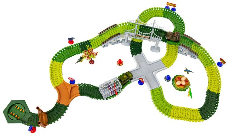 Didelė lenktynių automobilių trasa su dinozaurų parku 240 detalių