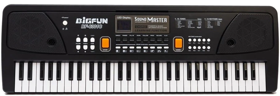 Dideli organkai, pianinas, klaviatūra su mikrofonu, 61 klavišas, 42 ritmai