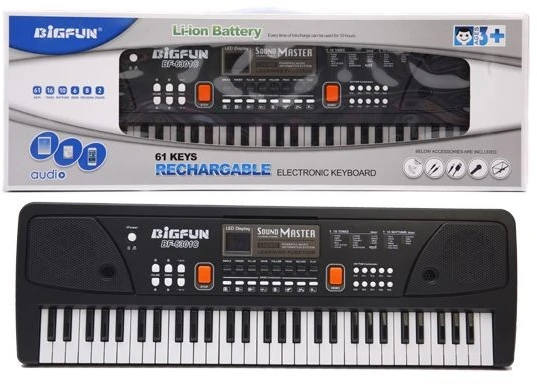 Dideli organkai, pianinas, klaviatūra su mikrofonu, 61 klavišas, 42 ritmai
