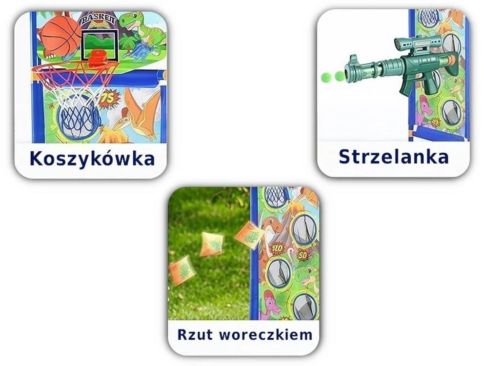 Didelis 3in1 žaidimų rinkinys su šaudymo taikiniu ir krepšiniu