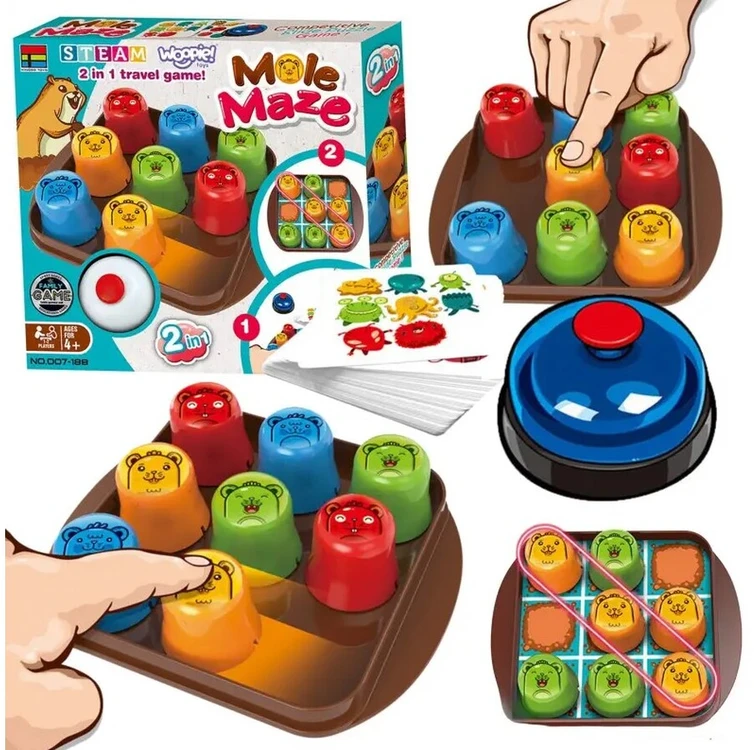 Edukacinis loginis žaidimas MOLE MAZE 2in1 su kortelėmis ir kryžiuku