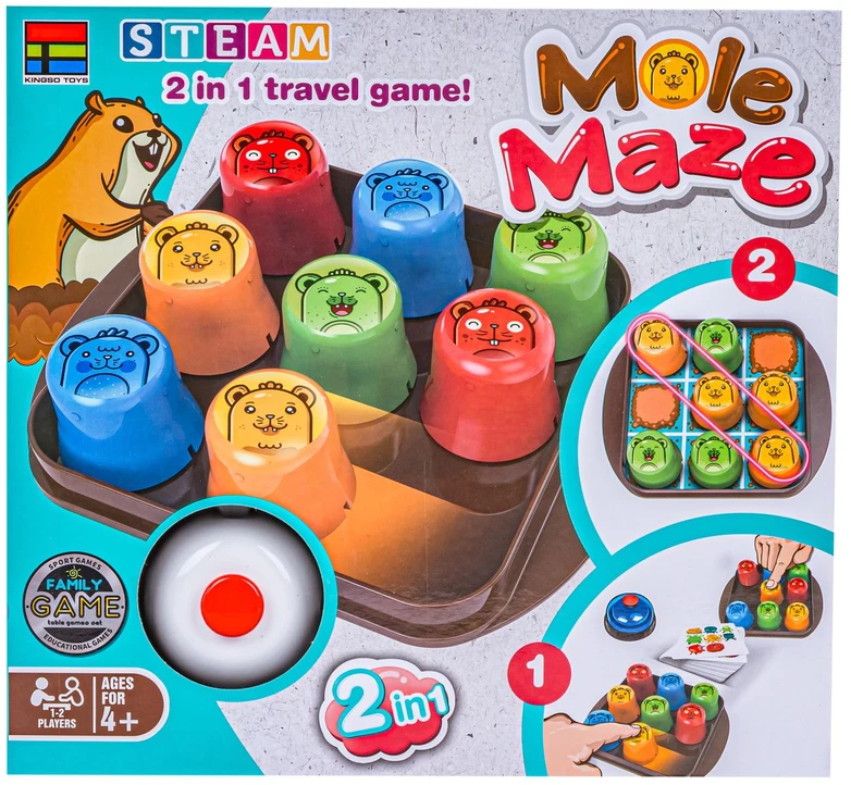 Edukacinis loginis žaidimas MOLE MAZE 2in1 su kortelėmis ir kryžiuku