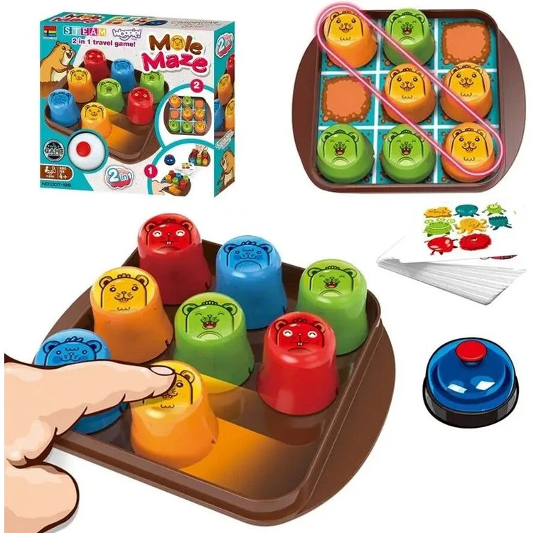 Edukacinis loginis žaidimas MOLE MAZE 2in1 su kortelėmis ir kryžiuku