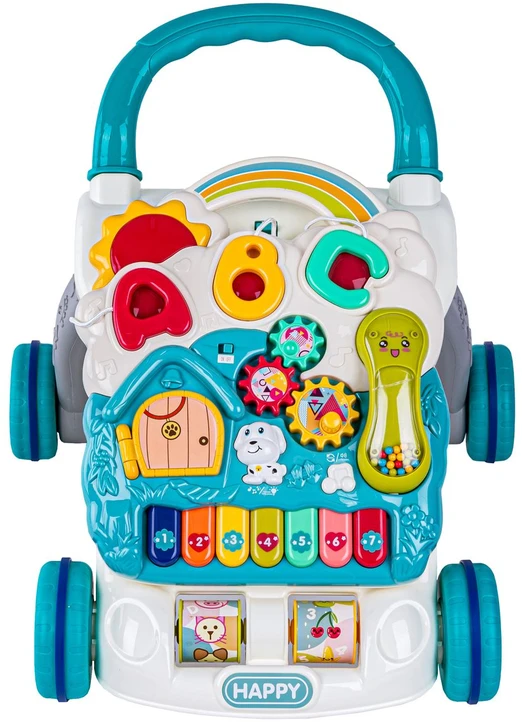 Edukacinis mėlynas vaikštynėlis ir muzikos stumdukas vaikams