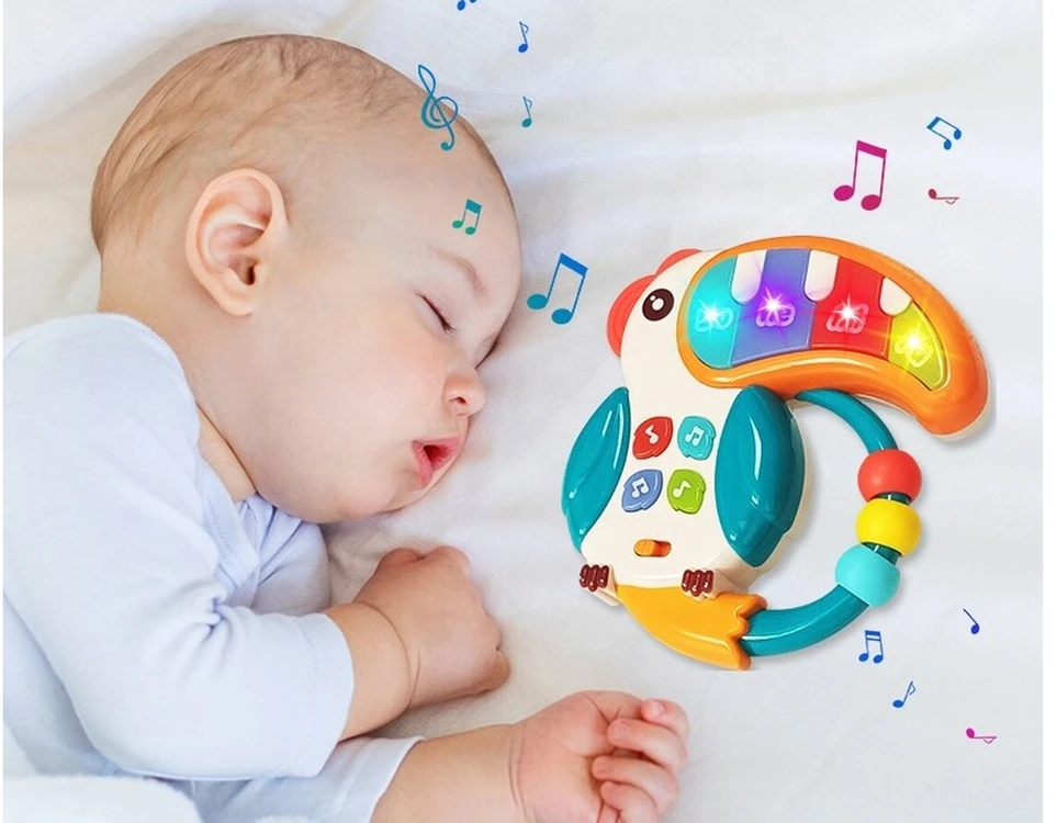 Edukacinis muzikinis žaislas tukano pianinas barškučiu su melodijomis ir garsais