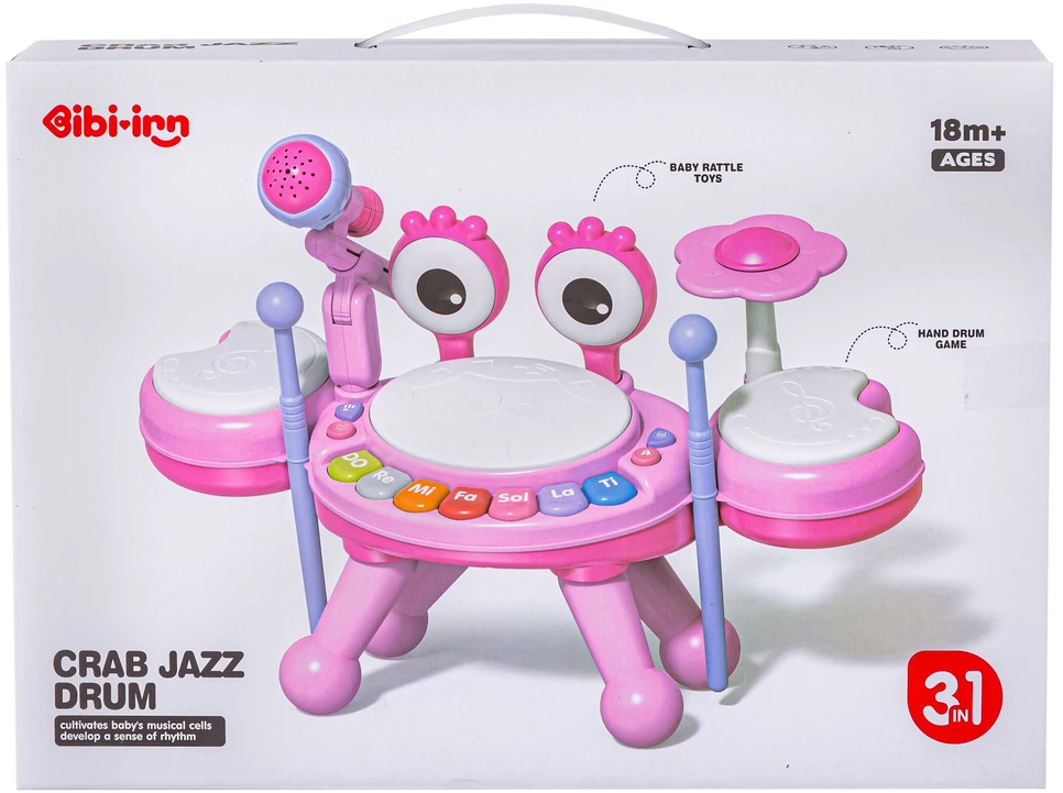 Edukacinis vaikiškas muzikinis rinkinys rožinis su būgnais, pianinu ir mikrofonu