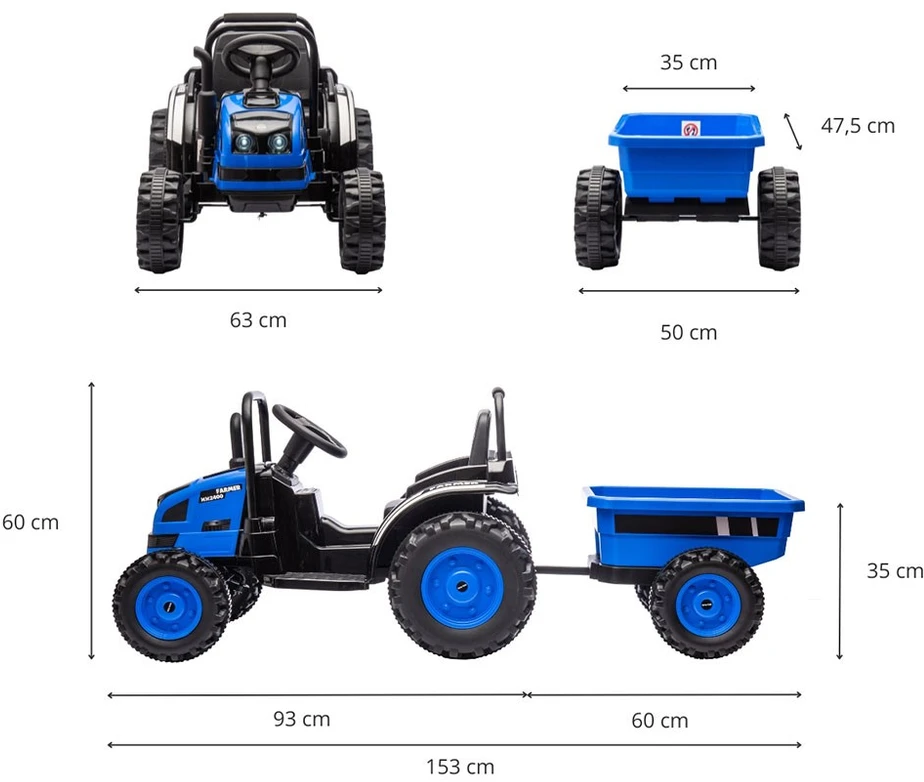 Mėlyna MILLY MALLY 5742 Akumuliatorinis traktorius su priekaba Farmer Mėlyna