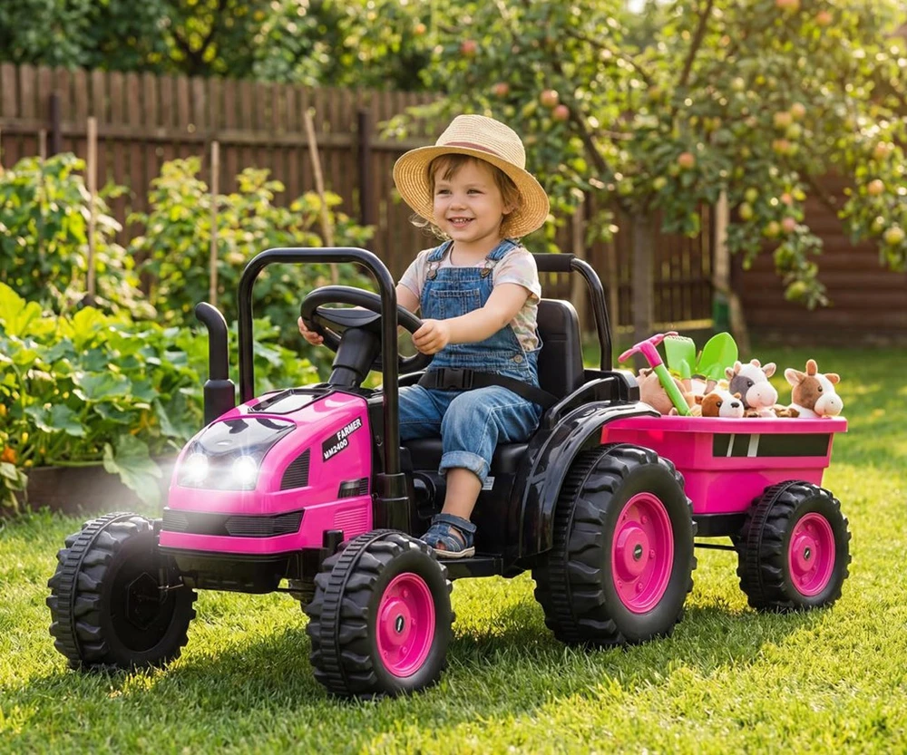 Elektrinis traktorius su priekaba Milly Mally Farmer rožinis