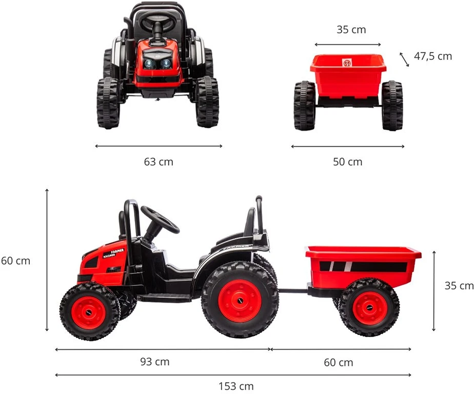 MILLY MALLY 5741 Akumuliatorinis traktorius su priekaba Farmer Raudona