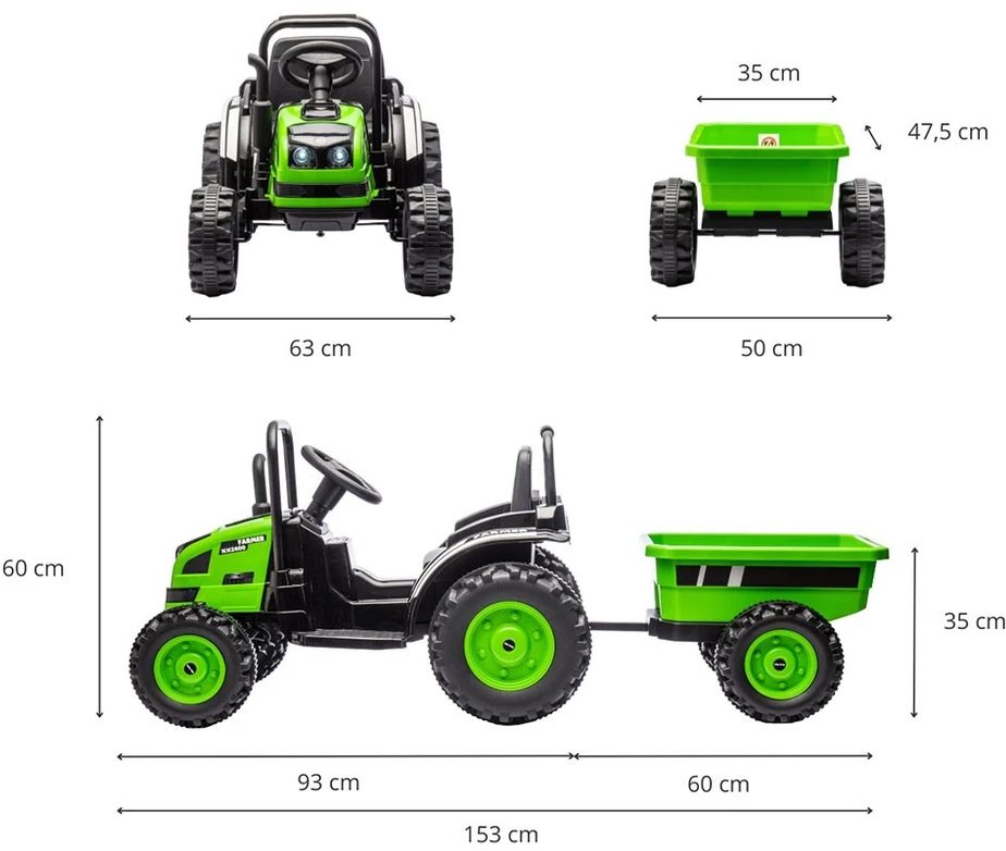 Elektrinis traktorius su priekaba Milly Mally Farmer žalias