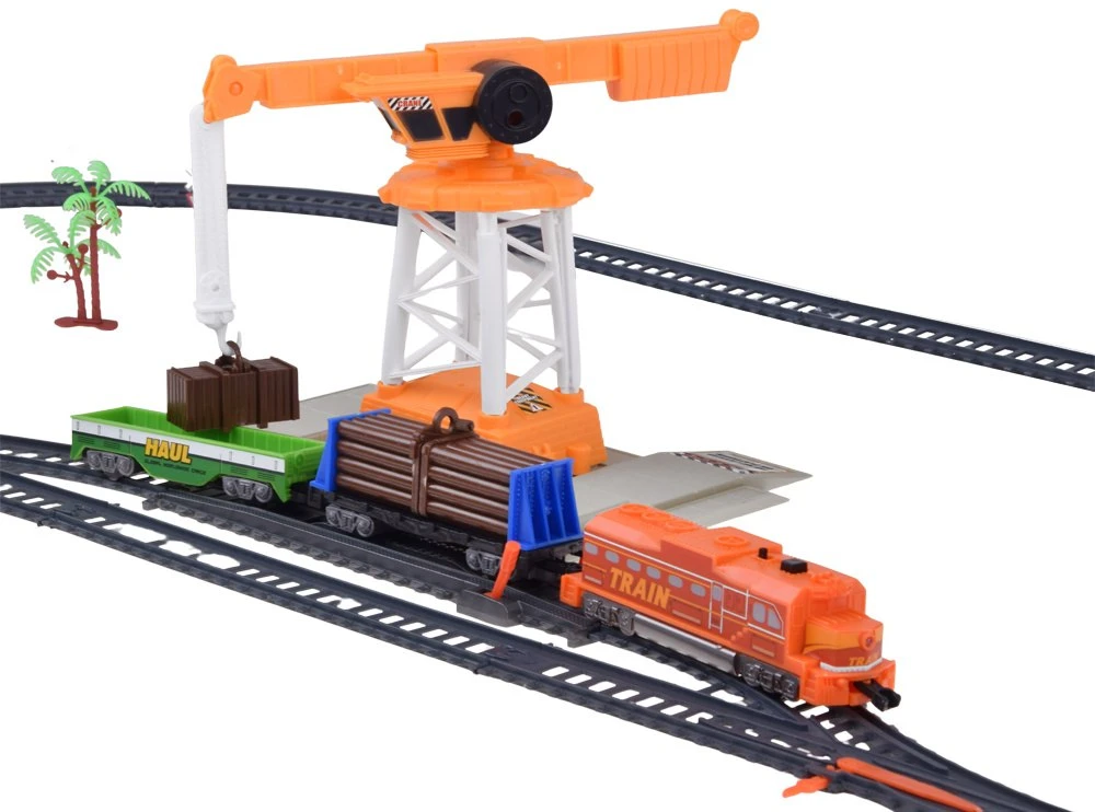 Jokomisiada Electric Train Set with Tracks, Locomotive, Wagons and Crane RC0783