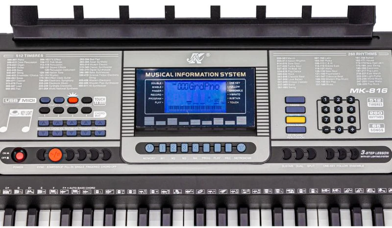 Elektroninis klavišinis instrumentas su 61 klavišu ir mokymosi funkcija