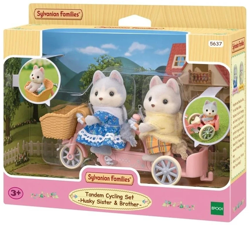 Sylvanian Families Epoch Figūrėlės husky šuniukai su dviračiu rinkinys