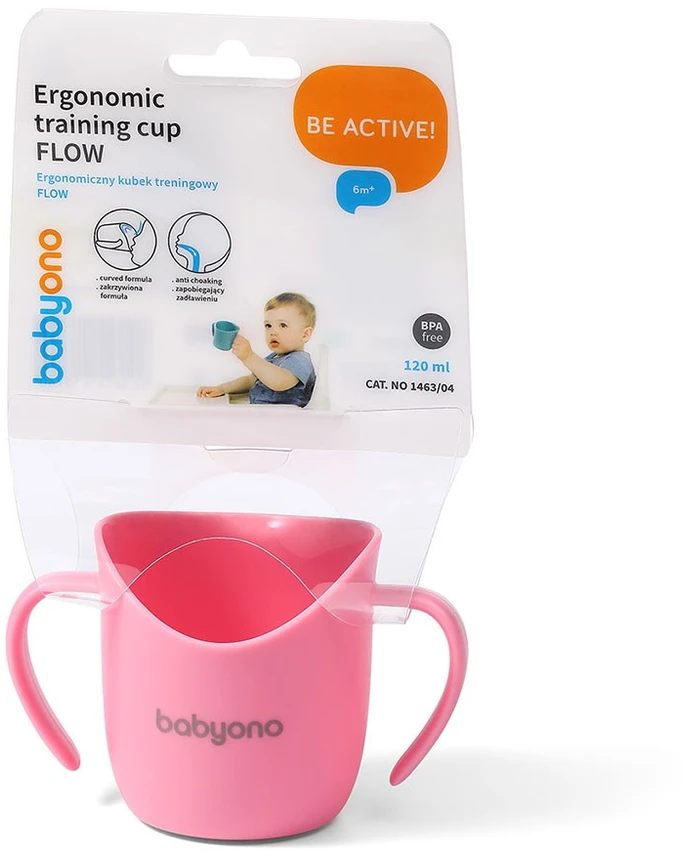 Baby Ono Babyono ergonomiškas mokomasis puodelis rožinis 1463/04