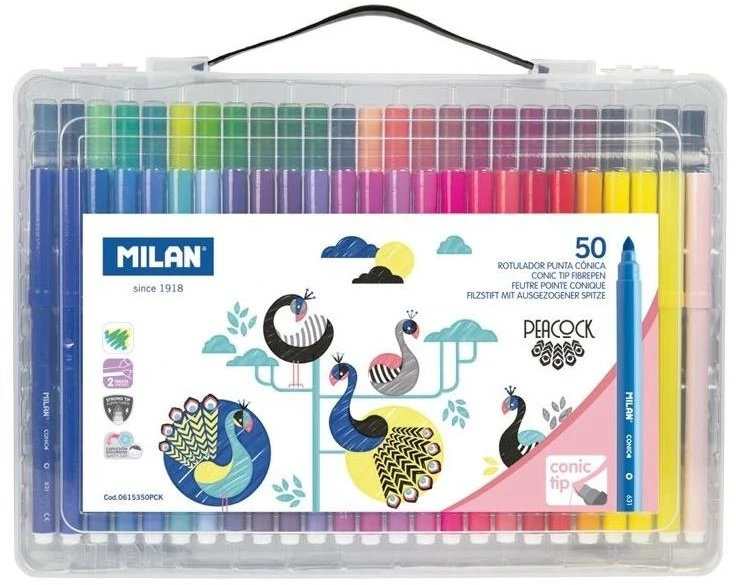 Flomasterių rinkinys Peacock 50 spalvų lagamine MILAN