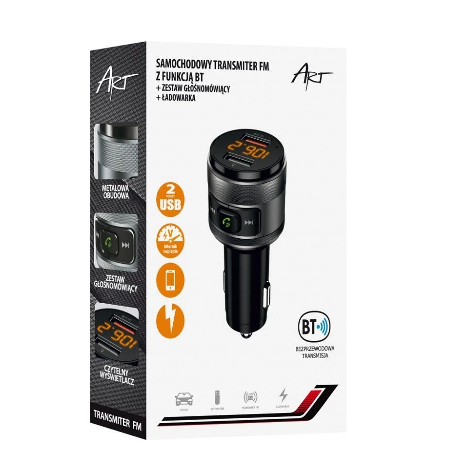 ART transmiter FM bluetooth 5.0 + 2 x USB A QC3.0 FM-57 juodas