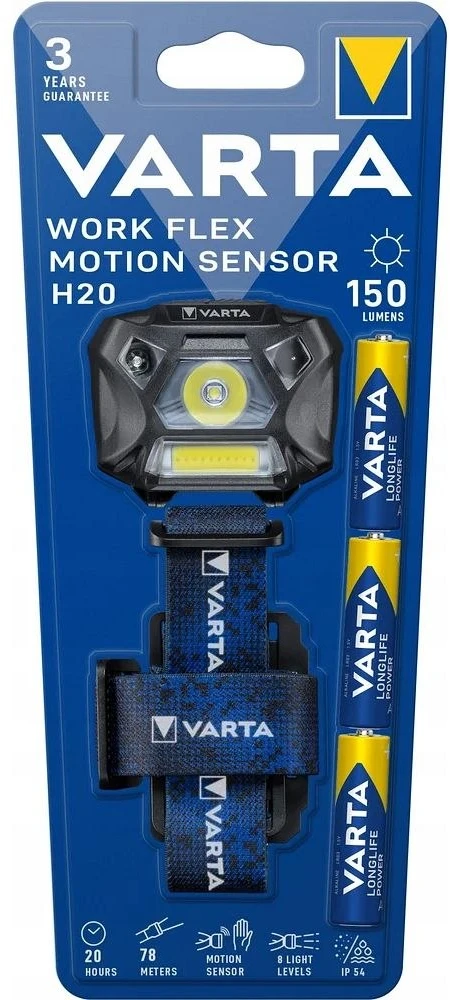 Varta WORK FLEX MOTION SENSOR H20 Ant galvos tvirtinamas žibintuvėlis Juoda, Mėlyna LED