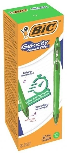 Bic Gelinis rašiklis Gel-Ocity Quick Dry, žalias, pakuotėje 12 vnt.