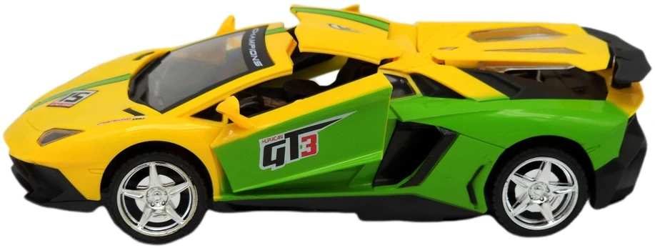 Geltonas nuotoliniu būdu valdomas sportinis automobilis su LED žibintais
