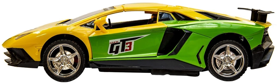 Geltonas nuotoliniu būdu valdomas sportinis automobilis su LED žibintais