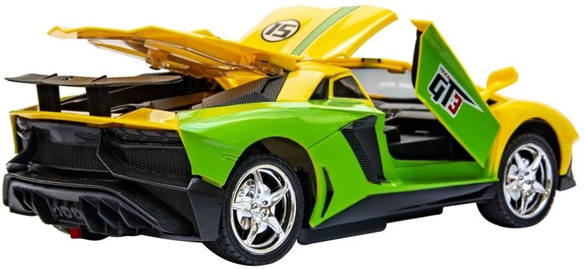 Geltonas nuotoliniu būdu valdomas sportinis automobilis su LED žibintais