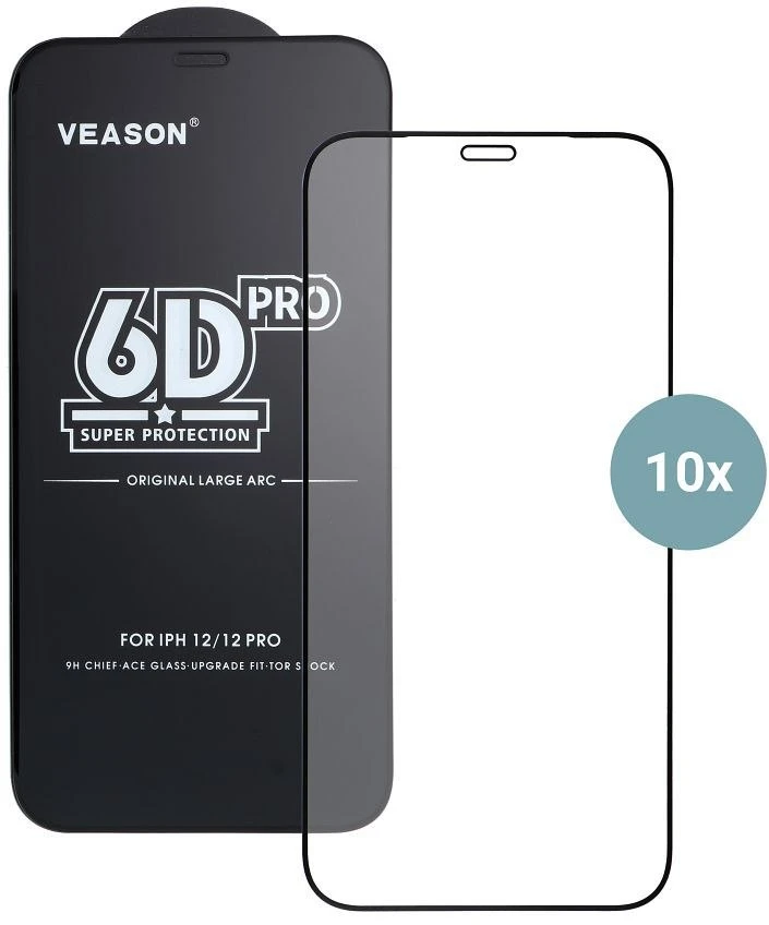 6D Veason Pro Glass (SET 10in1) - for Iphone 12 / 12 Pro juodas