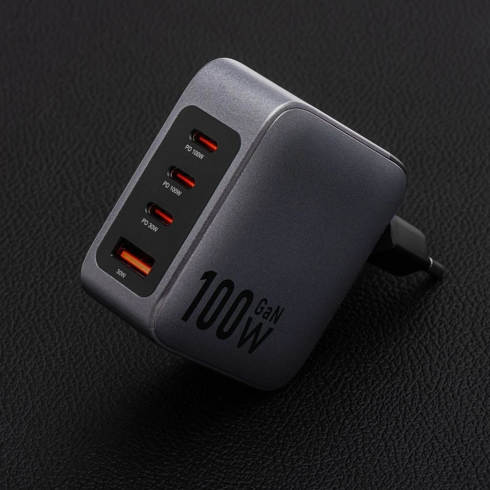 Telefono įkroviklis Forcell F-Energy GaN 3 x USB C + USB A QC4.0 PD 5A 100W VT-46 pilka