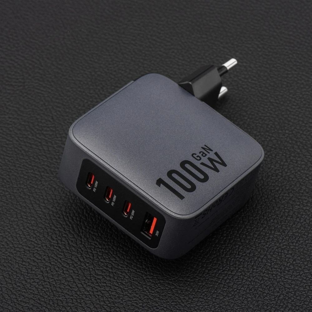 Telefono įkroviklis Forcell F-Energy GaN 3 x USB C + USB A QC4.0 PD 5A 100W VT-46 pilka