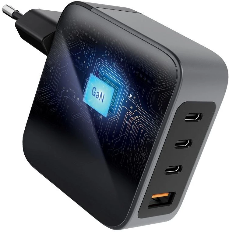 Telefono įkroviklis Forcell F-Energy GaN 3 x USB C + USB A QC4.0 PD 5A 100W VT-46 pilka