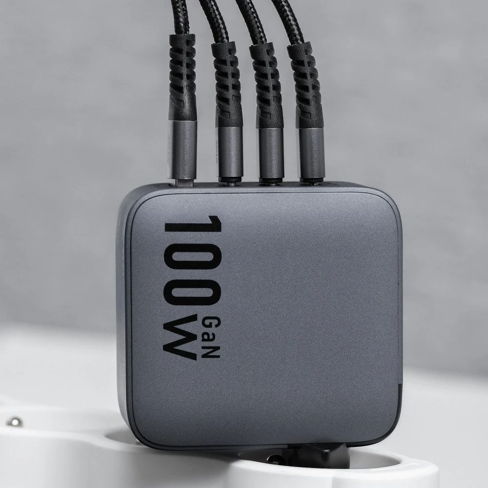 Telefono įkroviklis Forcell F-Energy GaN 3 x USB C + USB A QC4.0 PD 5A 100W VT-46 pilka