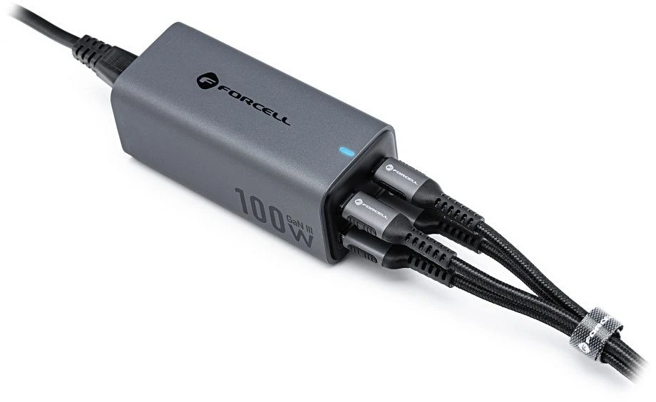 Stalinis įkroviklis Forcell F-Energy GaN III 2 x USB C + 2 x USB A QC4.0 PD 5A 100W VT-49 pilka