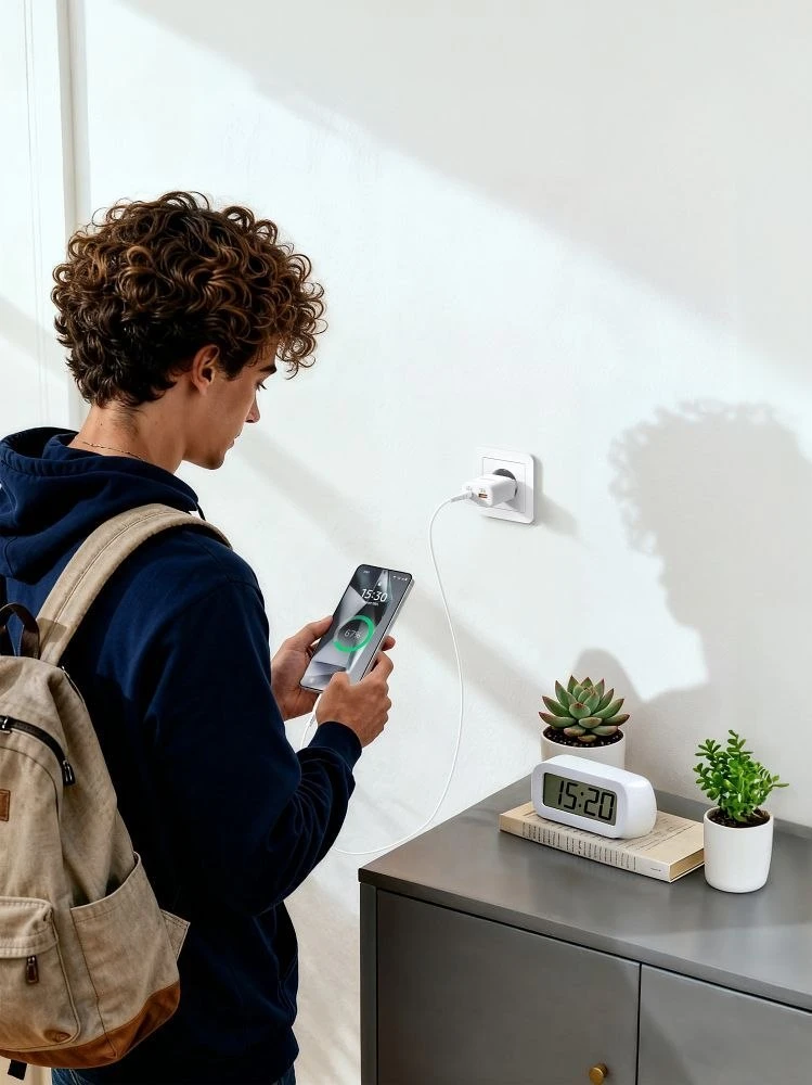 Telefono įkroviklis VEGER USB A + C tipo PD Super Charge PPS 45W + duomenų kabelis C tipo į C tipo 100W TR101 baltas